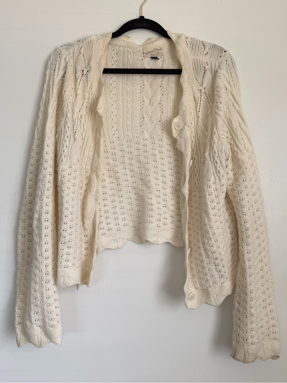 Universal Thread Cream Openwork Scallop-Edge Cardigan